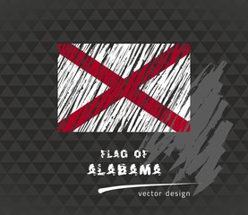 Alabama flag, vector sketch hand drawn illustration on dark grunge background