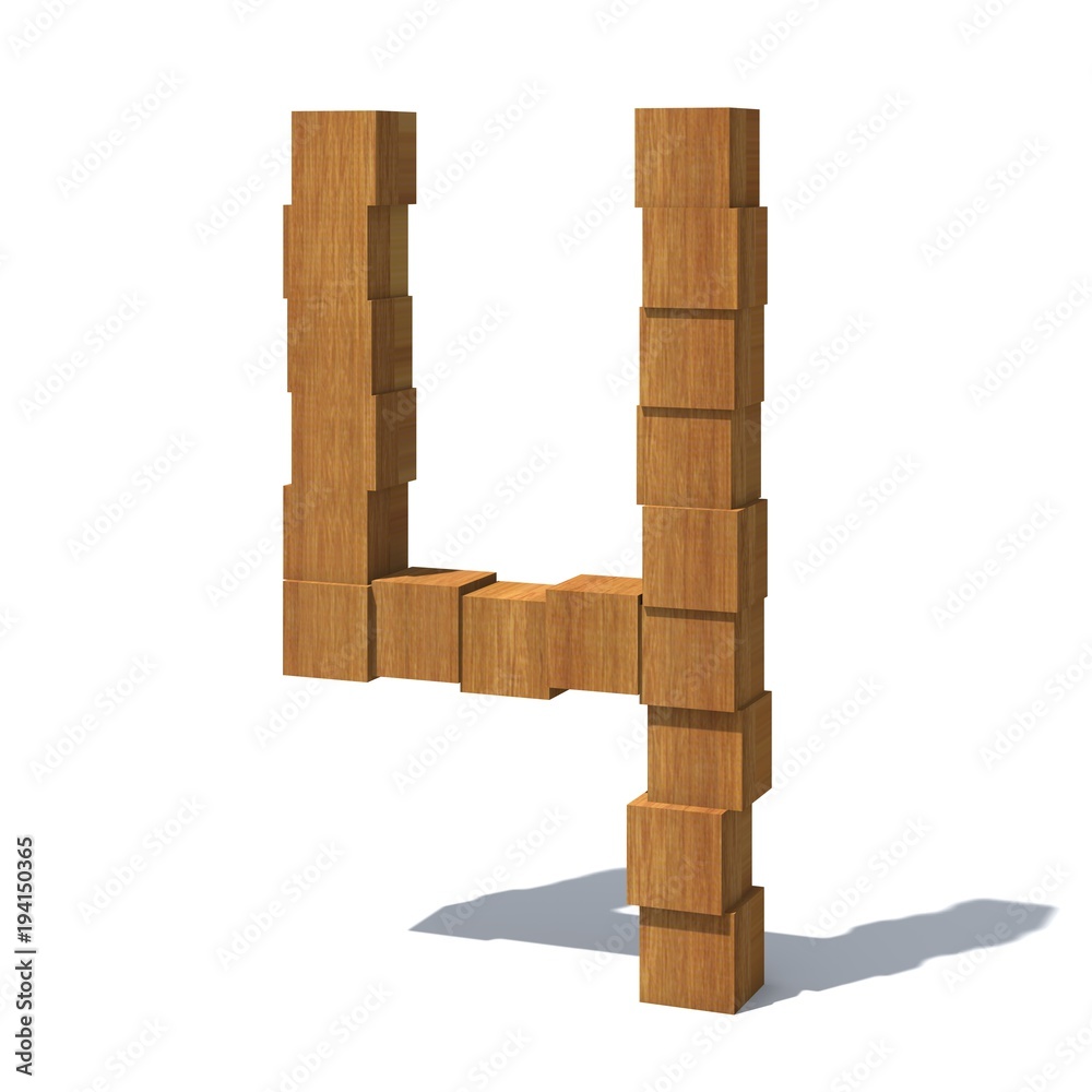 Fototapete 3d number of wooden blocks isolated on white background. 3d rendering.