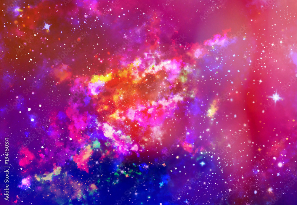 Wall mural star field in galaxy space with nebulae, abstract watercolor digital art painting for texture backgr