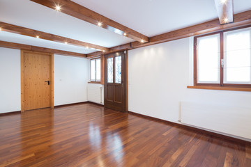 Fototapeta na wymiar Interiors of modern villa, empty wooden room