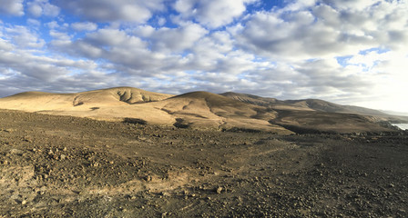 Scenic volcano landscape in the island of Fuerteventura Canarias Spain.