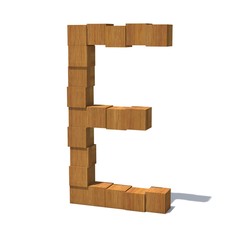 3D letters made of wooden cubes isolated on white background. 3D rendering.