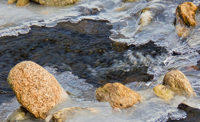 River water with rocks and waterfalls