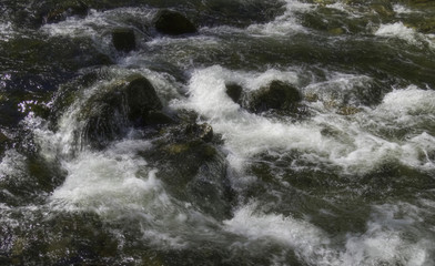 River water with rocks and waterfalls