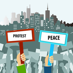 illustration of massive crow protest in the city