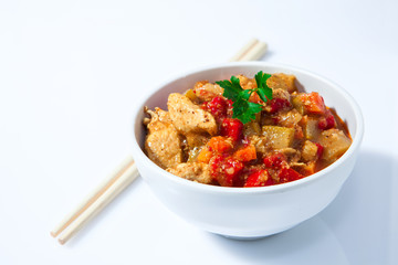chicken curry on bowl