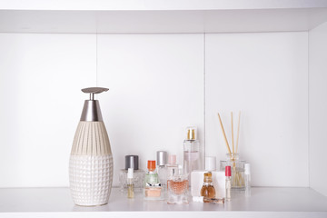 Set of various woman perfumes isolated