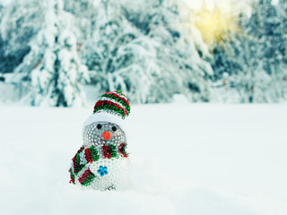 happy snowman christmas greeting card with snow and snowflakes
