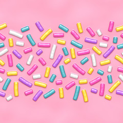 Seamless background of pink candy donut glaze with many decorative sprinkles