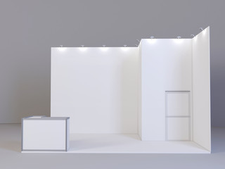 Trade exhibition stand, Exhibition 3D rendering visualization of exhibition equipment,space on background