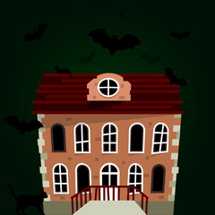 Dark mysterious obscure gloomy terrible witch castle with spooky for Halloween design vector illustration