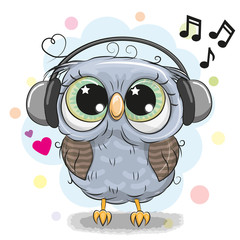 Cute cartoon Owl with headphones