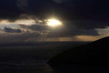 Scenic sunset over Atlantic Ocean. Achill Island Keem beach 
