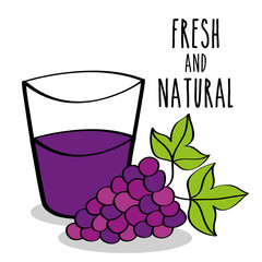 fresh and natural fruit grapes and juice vector illustration