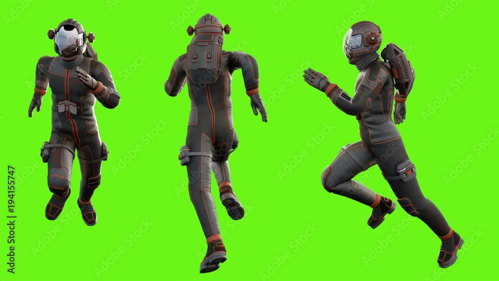 Canvas Prints running a sci-fi astronaut. loopable animation on green screen. 4k.