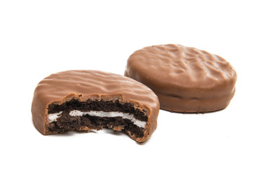 double cookies in chocolate isolated