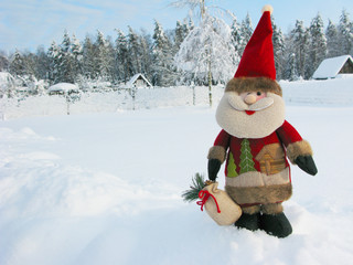 happy santa christmas greeting card with snow and snowflakes