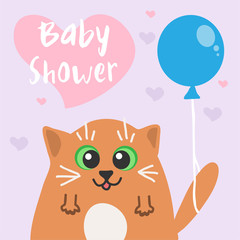 vector baby shower invitation card with funny cute cat