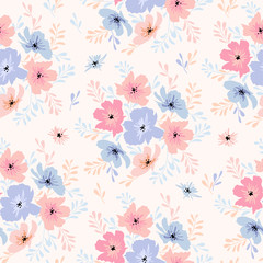 vector seamless floral pattern with cosmos flowers