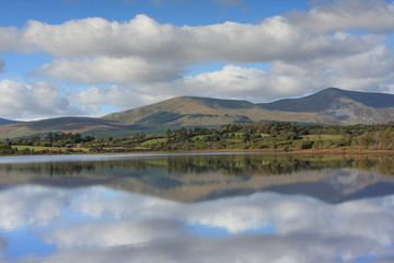 Fototapeta na wymiar Mountains reflected in Beltra Lough, Co Mayo, Ireland