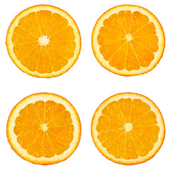 Juicy orange slices isolated on white background with clipping path