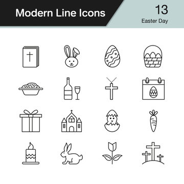 Easter icons. Modern line design set 13. Vector illustration.