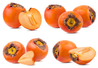 Fresh persimmon isolated on white background with clipping path set