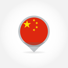 Flag of China icon in shape of map pointer or marker. Chinese national symbol. Vector illustration.