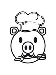 gesicht kopf koch kochen lecker hunger grillen chef bbq schürze schwein gesicht kopf süß niedlich comic cartoon lachen clipart