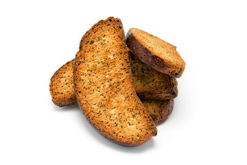 Wheat crackers with poppy seeds on a white background