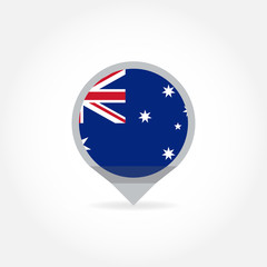 Flag of Australia icon in shape of map pointer or marker. Australian national symbol. Vector illustration.