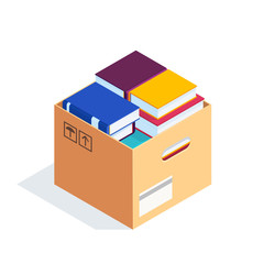 Isometric box with books isolated.