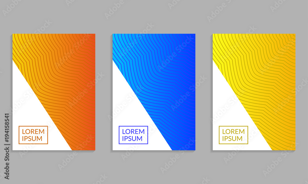 Wall mural cover design set. brochure template layout with gradients and abstract lines. vector illustration.