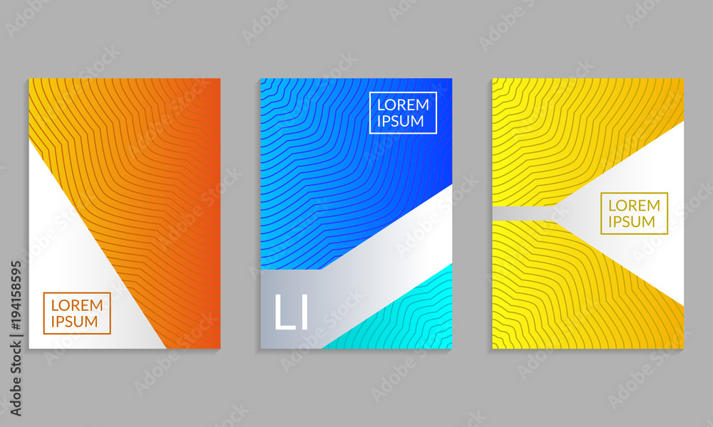 Wall mural cover design set. brochure template layout with gradients and abstract lines. vector illustration.