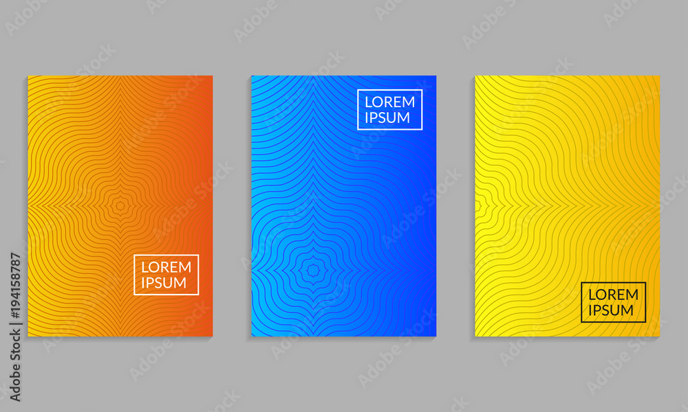 Wall mural cover design set. brochure template layout with gradients and abstract lines. vector illustration.