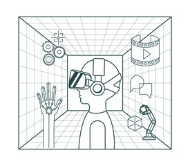 virtual reality technology set icons vector illustration design