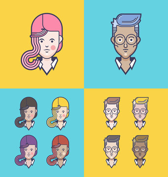 Collection of cartoons - human heads, avatars. Can be used as sample profile pictures.