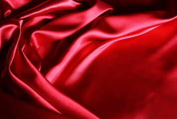 Plakat Red silk fabric texture background. Copy space