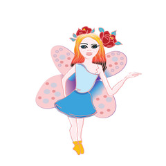 Vector cute little fairy with magic wand flying. Vector little girl. Fairy vector illustration