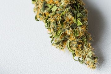 Macro close up of a dried Cannabis Medical Marijuana plant with focus on the resinous flower