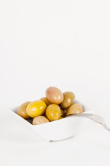 Little tray full of green olives
