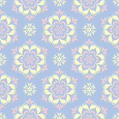 Floral seamless pattern. Pale blue background with beige and pink flower elements