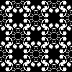 White floral design on black background. Seamless pattern
