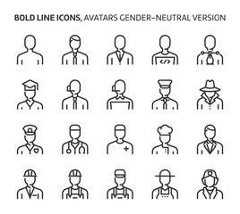 Gender neutral avatars, bold line icons