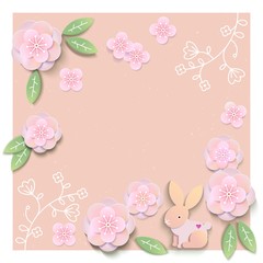 Floral card template with blank or empty field. Vector illustration.