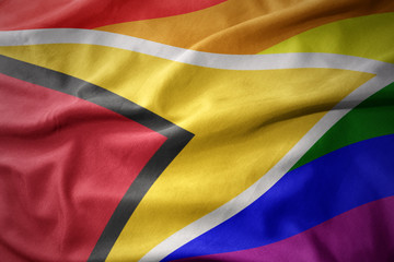 waving guyana rainbow gay pride flag banner
