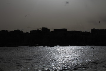 Silhouette Skyline Marsaxlokk Fishing Village Malta 