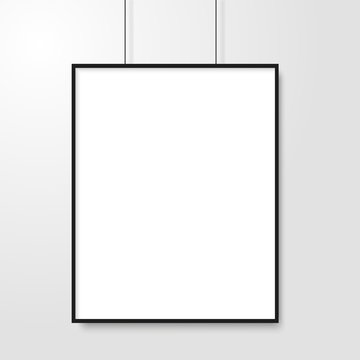 Blank of picture frame hanging on grey background. Vector.