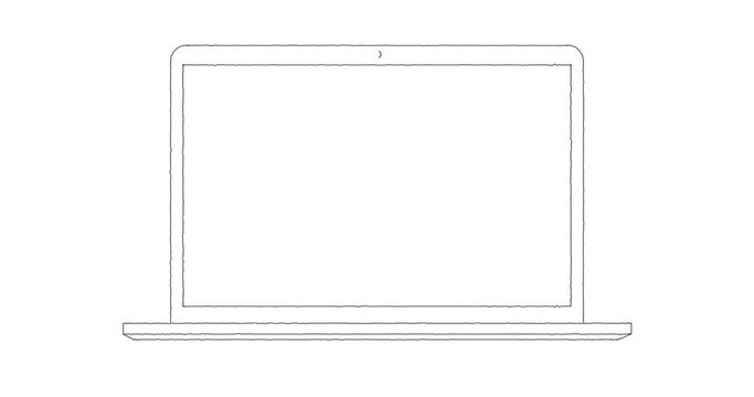 hand drawn animation of continuous line drawing of laptop computer with green screen for chroma key looped animation template for custom app application opening screen
