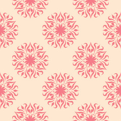 Red flowers on beige background. Seamless pattern